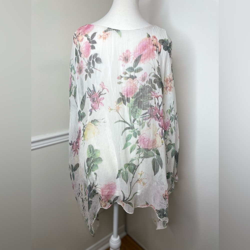 Made in Italy Silk Sheer Floral Overlay Cape Top - Picture 7 of 15